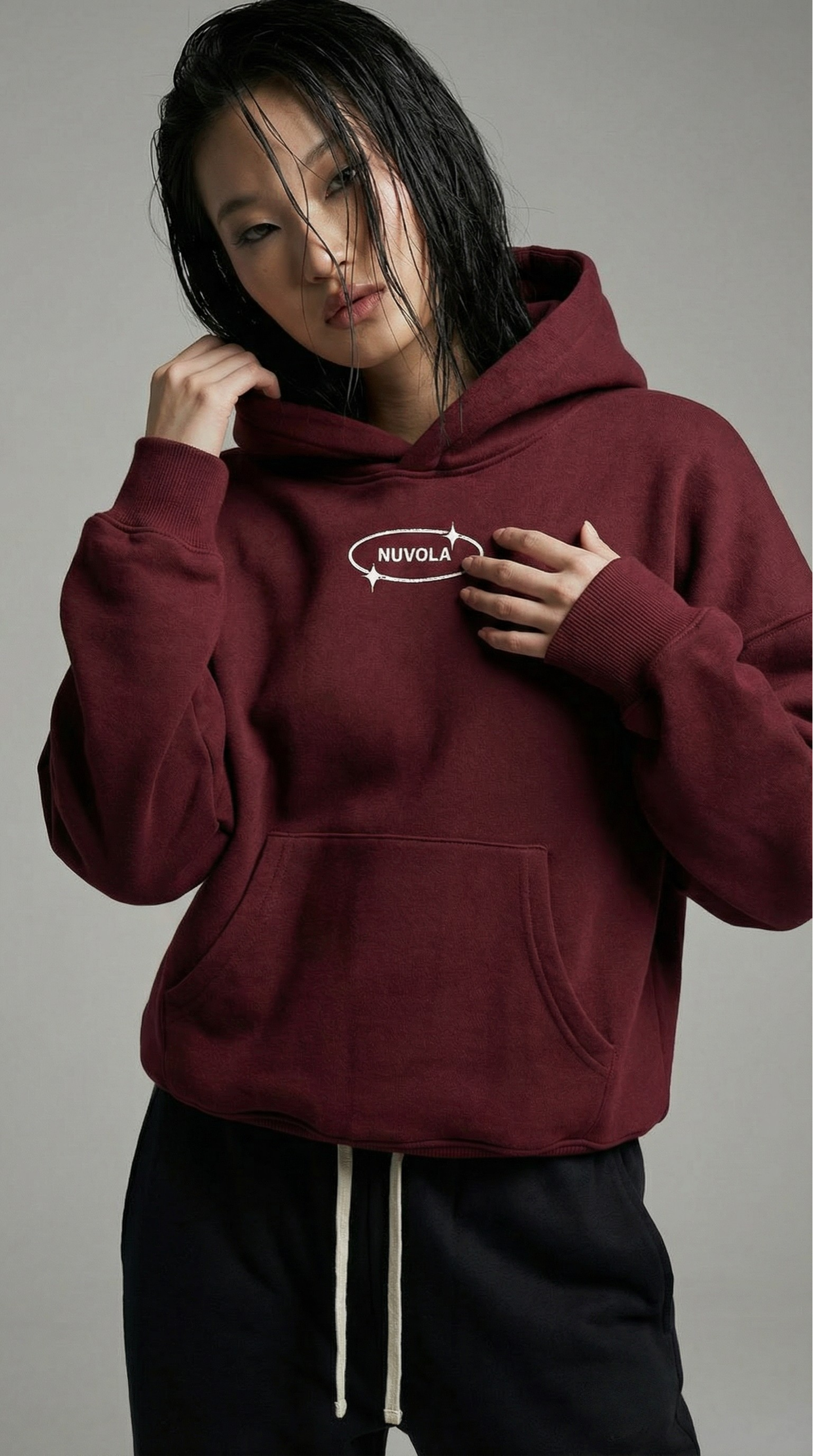 Böyük ölçülü NUVOLA "Unmatched" Hoodie— Bordu rəngi