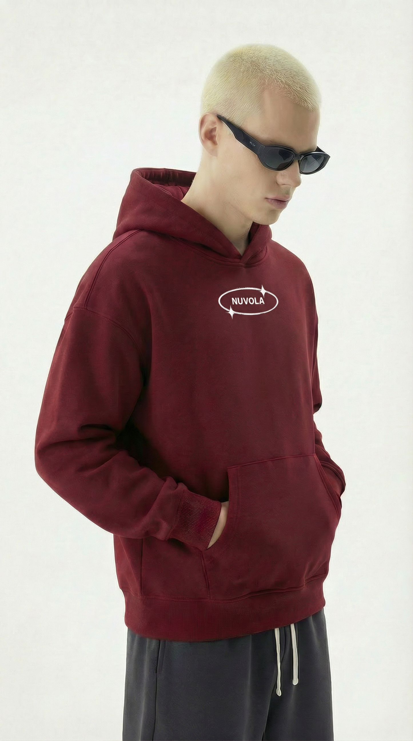 Böyük ölçülü NUVOLA "Unmatched" Hoodie— Bordu rəngi